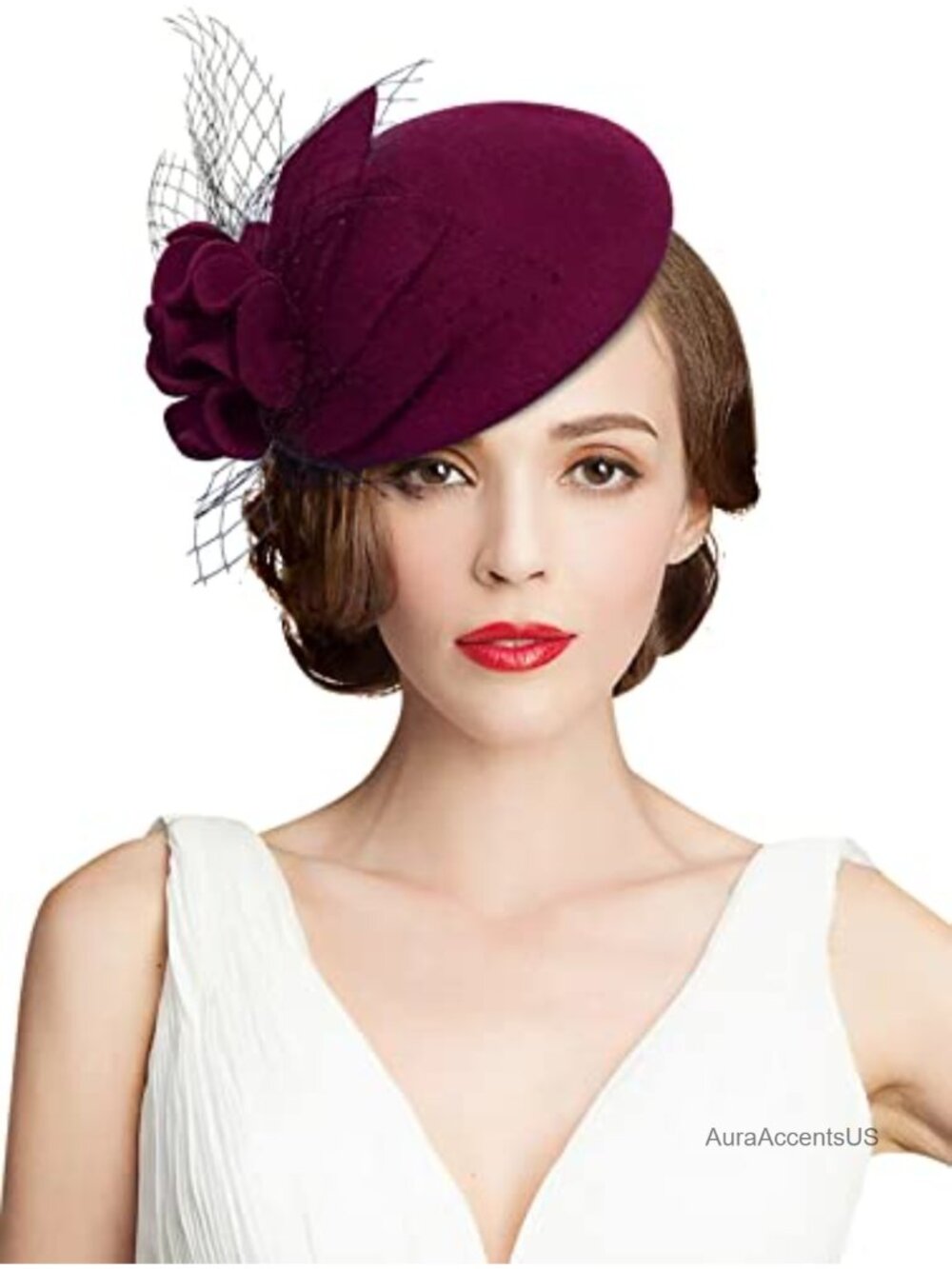 Z&X Wool Felt Fascinator Pillbox Hat with Feathers for Wedding Church Derby